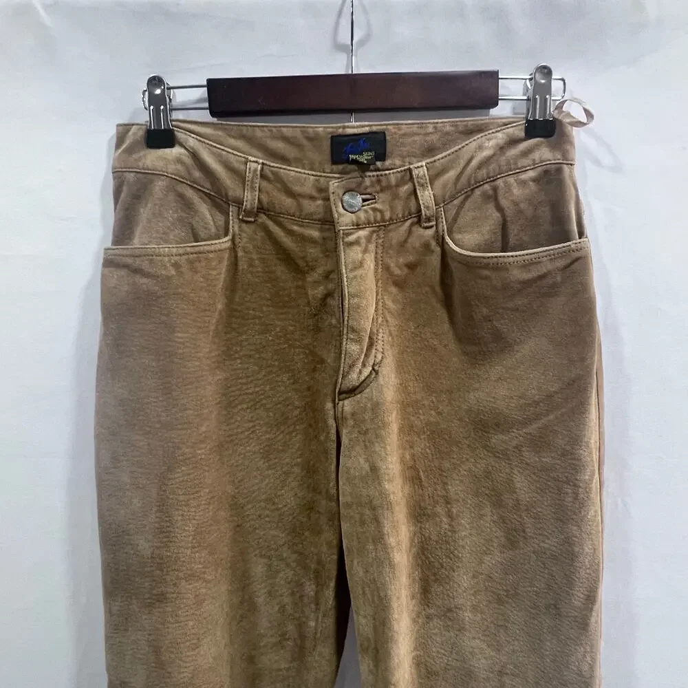 Vintage Jou Jou Tan Suede Leather Mid Rise Pants Women's Size 7/8 Western Boho - Picture 7 of 9